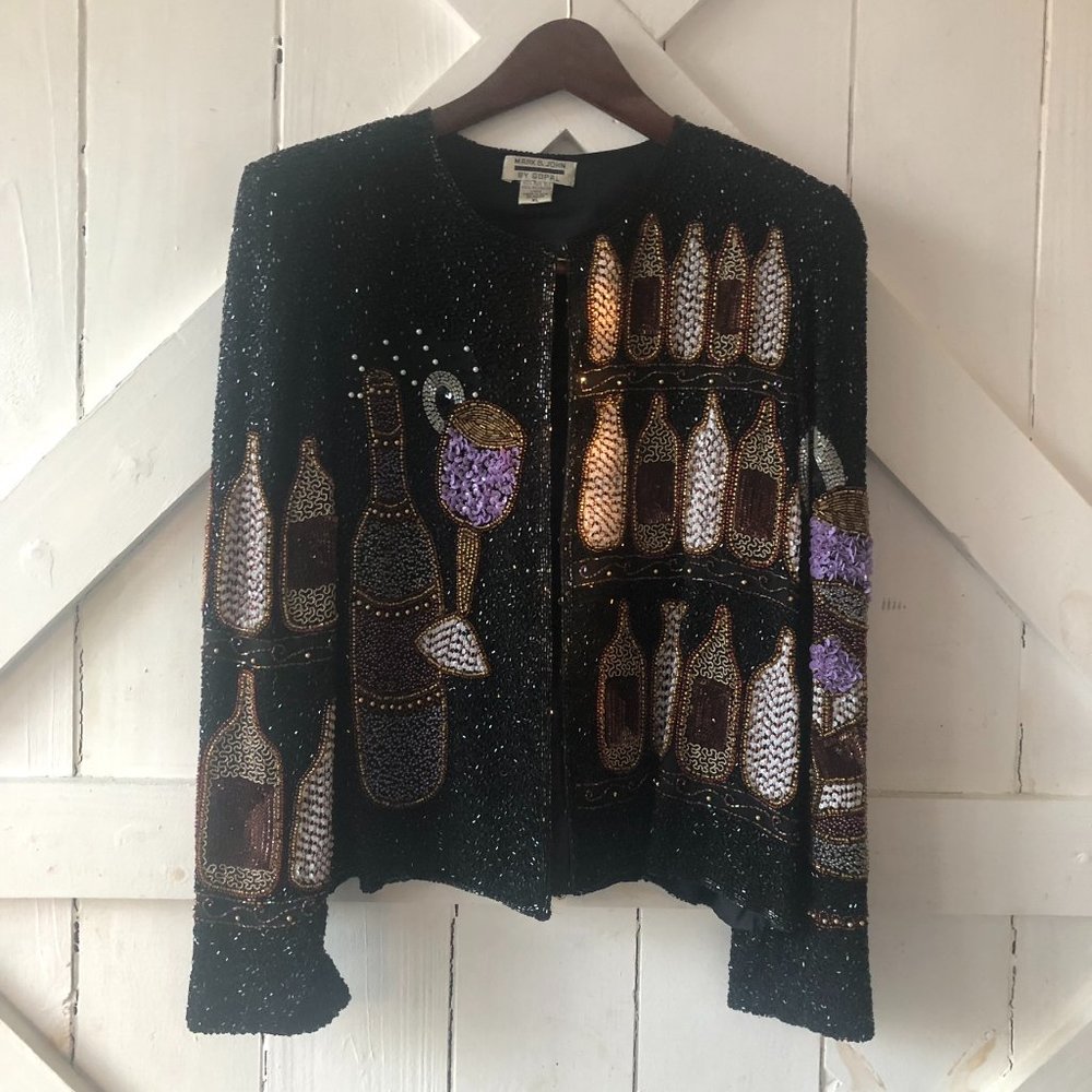 Mark & John by Gopal Black and Tan Beaded Evening Jacket